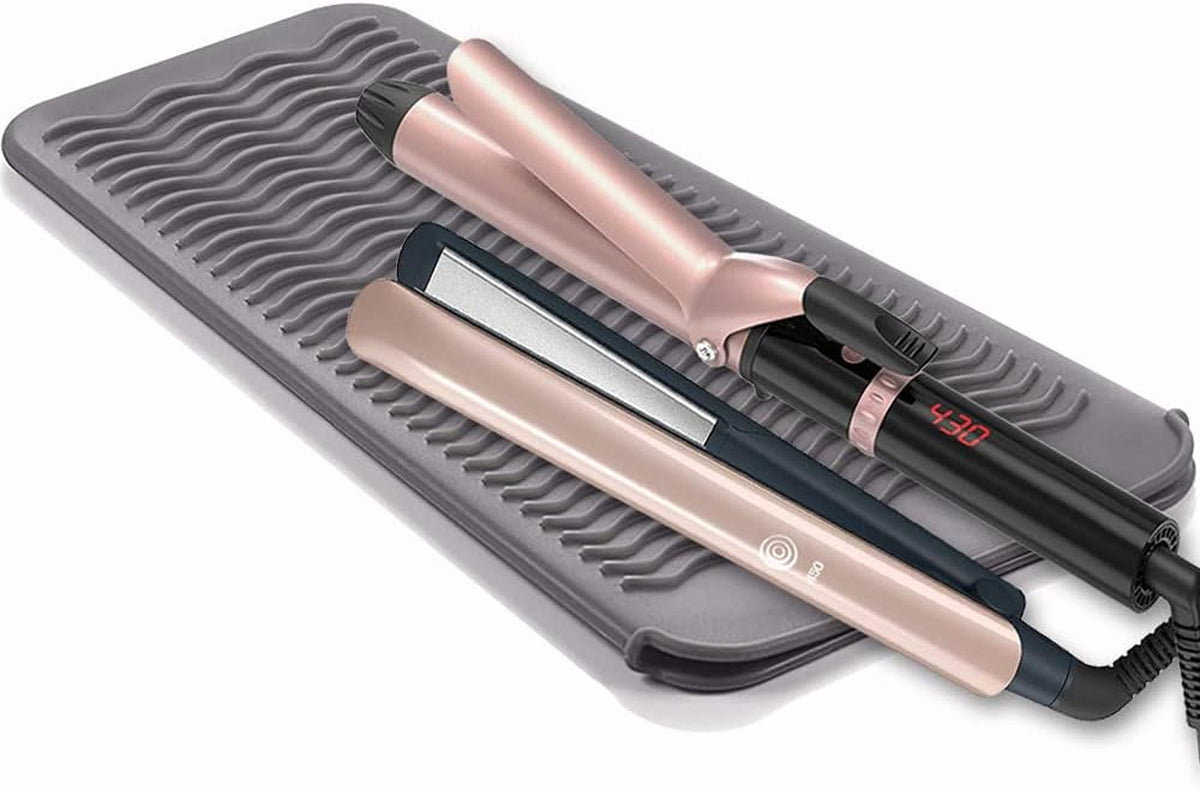 Heat Resistant Mat for Hair Tools, Silicone Heat Mat & Holder for Curling Iron, Professional Portable Travel Flat Iron Mat Pad Pouch Case Cover for Countertop
