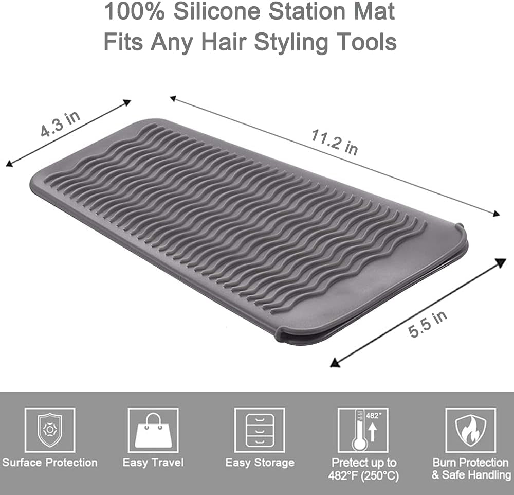 Heat Resistant Mat for Hair Tools, Silicone Heat Mat & Holder for Curling Iron, Professional Portable Travel Flat Iron Mat Pad Pouch Case Cover for Countertop